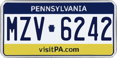 PA license plate MZV6242