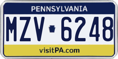 PA license plate MZV6248