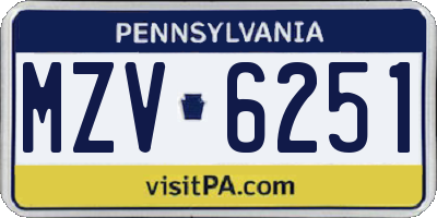 PA license plate MZV6251