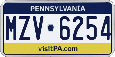 PA license plate MZV6254