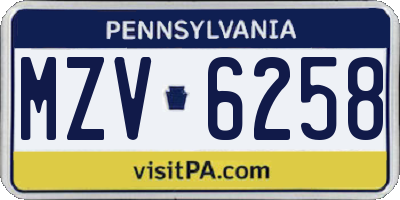 PA license plate MZV6258