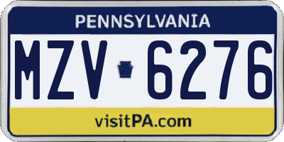 PA license plate MZV6276