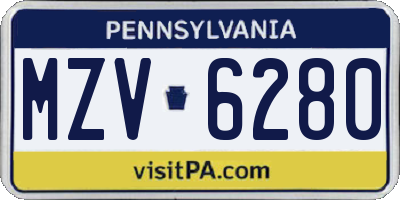 PA license plate MZV6280