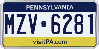 PA license plate MZV6281