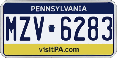 PA license plate MZV6283