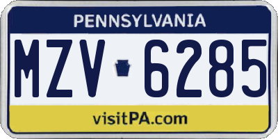 PA license plate MZV6285