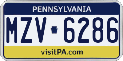 PA license plate MZV6286