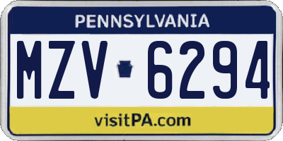 PA license plate MZV6294