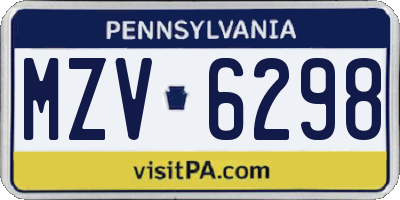 PA license plate MZV6298