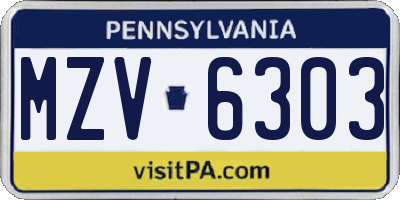 PA license plate MZV6303