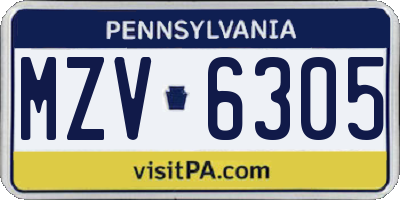 PA license plate MZV6305