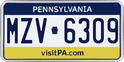 PA license plate MZV6309