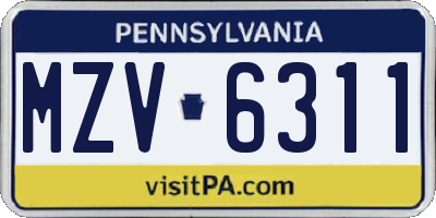 PA license plate MZV6311
