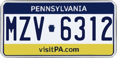 PA license plate MZV6312