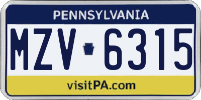 PA license plate MZV6315