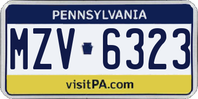 PA license plate MZV6323