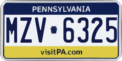 PA license plate MZV6325