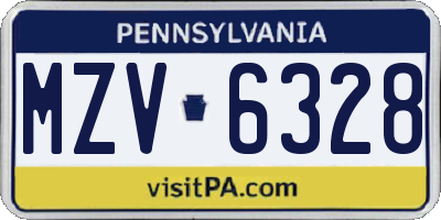 PA license plate MZV6328