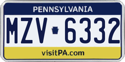PA license plate MZV6332