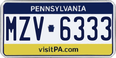 PA license plate MZV6333