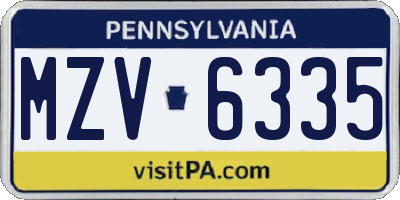 PA license plate MZV6335