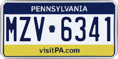 PA license plate MZV6341