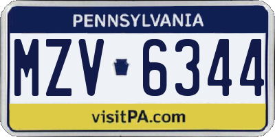 PA license plate MZV6344