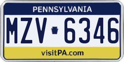 PA license plate MZV6346