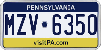 PA license plate MZV6350