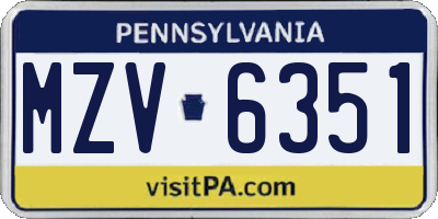 PA license plate MZV6351