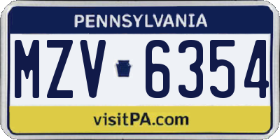 PA license plate MZV6354
