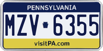 PA license plate MZV6355