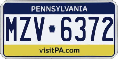 PA license plate MZV6372