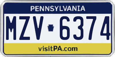 PA license plate MZV6374