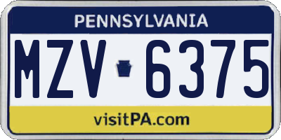 PA license plate MZV6375