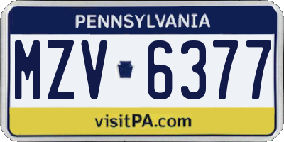PA license plate MZV6377
