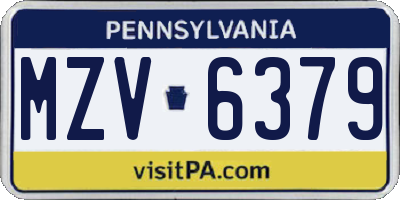 PA license plate MZV6379