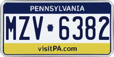 PA license plate MZV6382