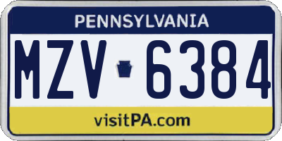 PA license plate MZV6384