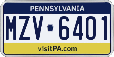 PA license plate MZV6401