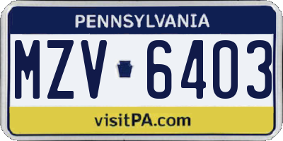 PA license plate MZV6403