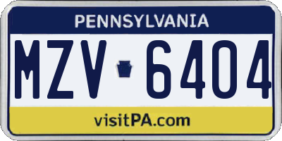 PA license plate MZV6404