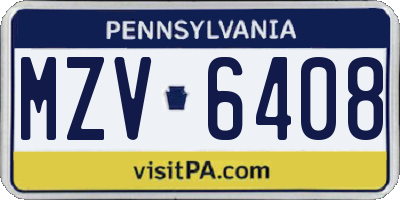 PA license plate MZV6408
