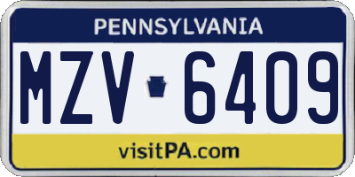 PA license plate MZV6409