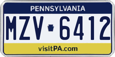 PA license plate MZV6412