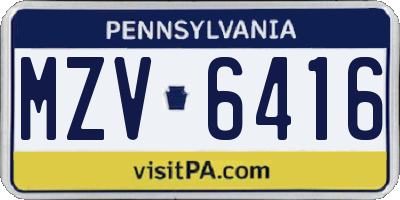 PA license plate MZV6416