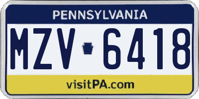 PA license plate MZV6418
