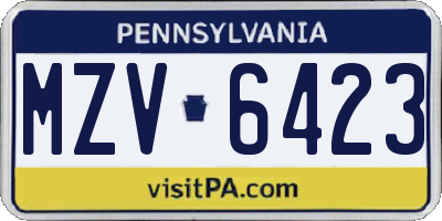 PA license plate MZV6423