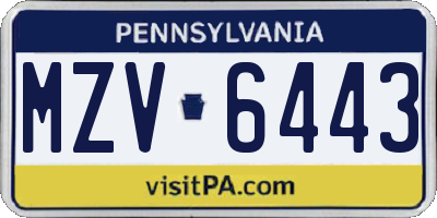 PA license plate MZV6443