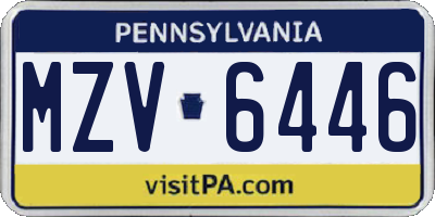 PA license plate MZV6446